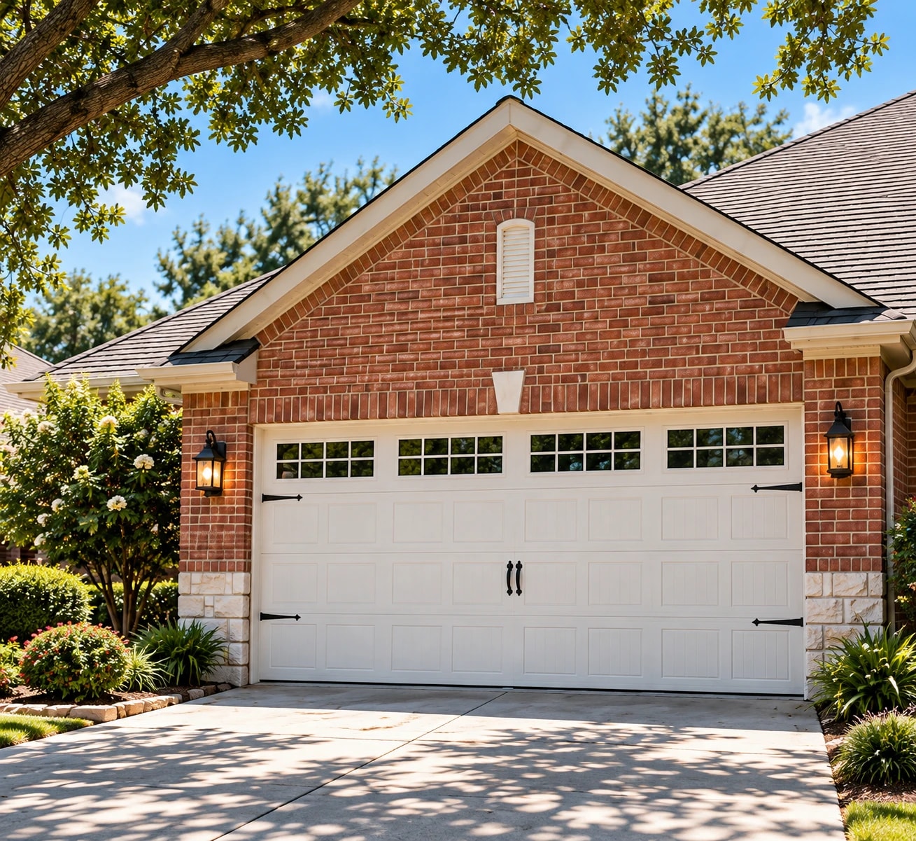 hero-house Illustrative Dallas-style brick home with a white garage door