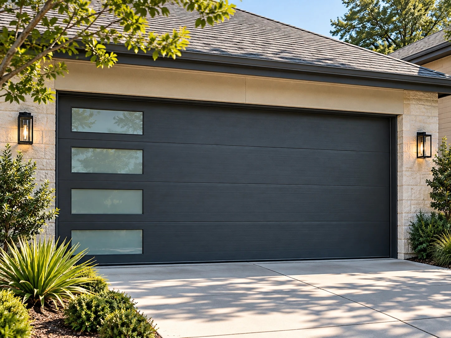 modern-door Illustrative charcoal contemporary garage door with narrow windows